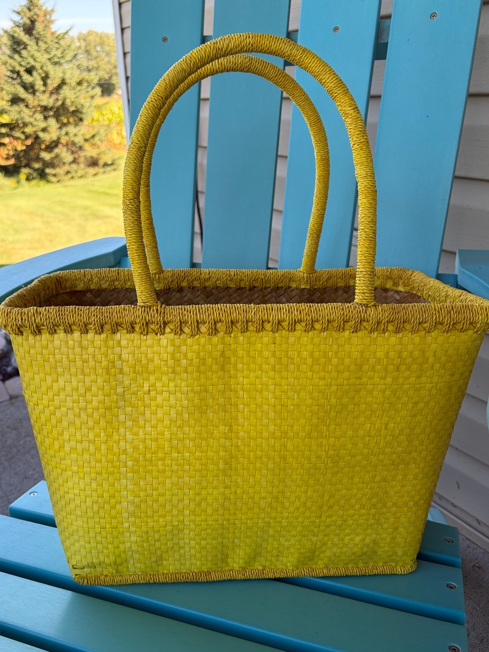 Vintage 90s yellow handwoven tote bag basket weave handbag purse bohemian